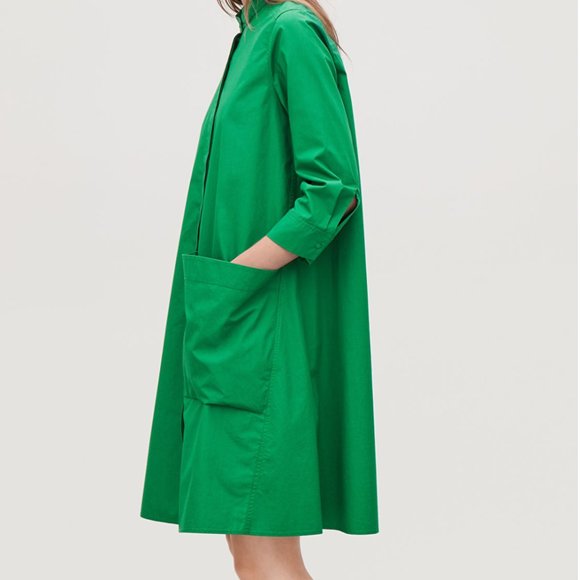 COS SHIRT DRESS WITH LARGE POCKET Green - Picture 1 of 4